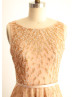 Beaded Dark Champagne Tulle Sheer Back Bling Bling Sexy Prom Dress